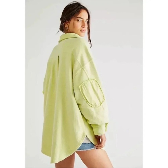 Free People Ruby Jacket Shacket Oversized Fleece in Light Green Yellow Medium - Picture 3 of 8
